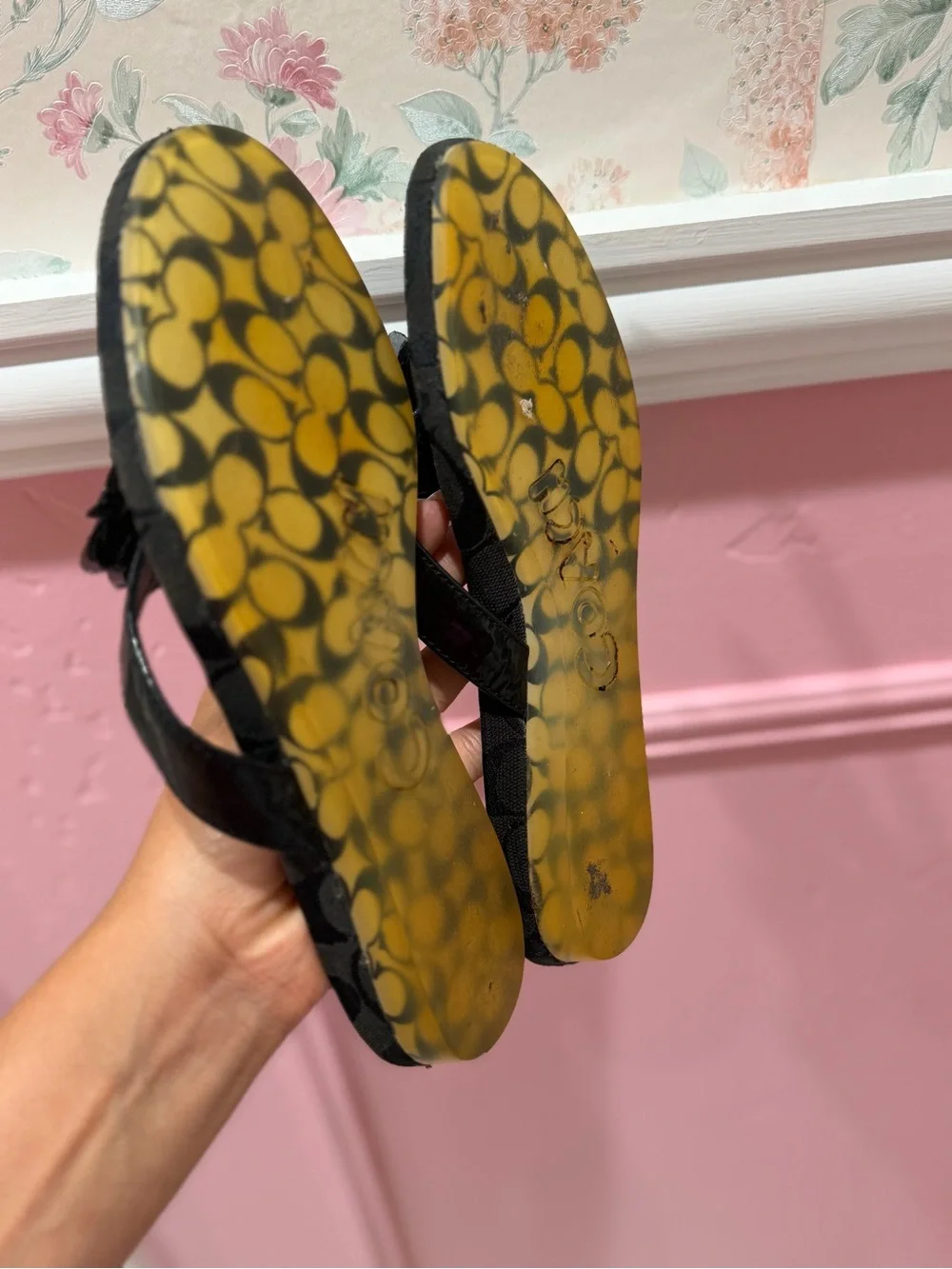 Coach Black Floral Charm Women's Sandal Flip-Flops